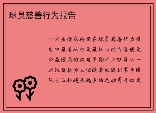 球员慈善行为报告